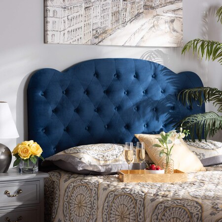 Baxton Studio Clovis ModernNavy Blue Velvet Upholstered Headboard-Queen 198-12396-ZORO